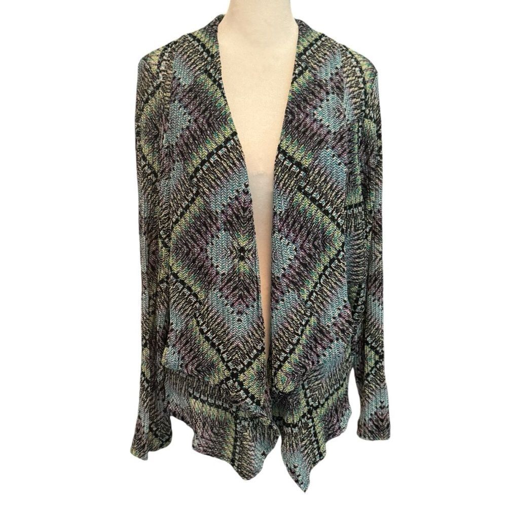 Chico’s Long Sleeve Knitted Cardigan Size 2 Geometric Print​
